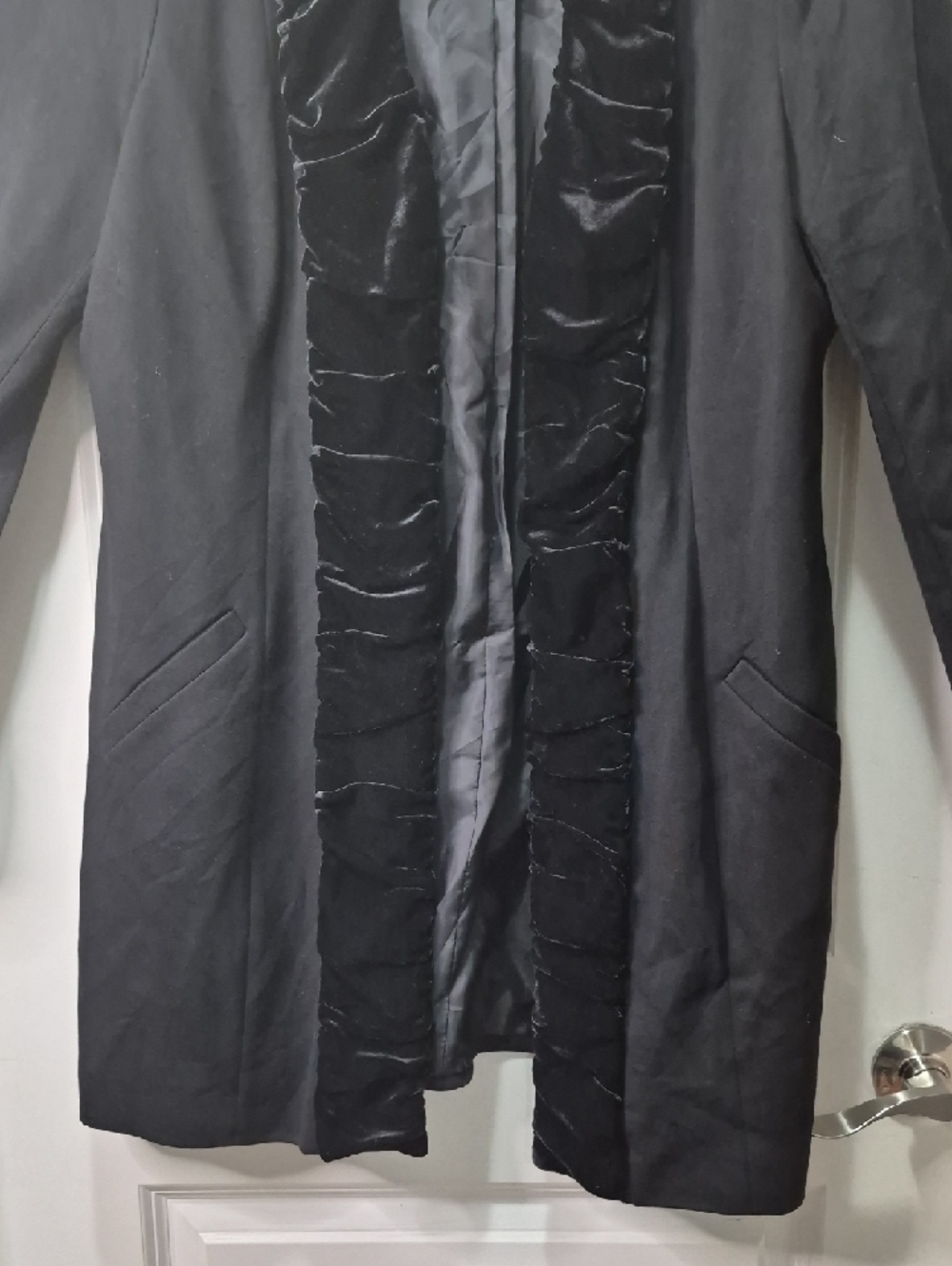 INC International Concepts Black Dress Coat with Velvet Trim - Picture 7 of 12